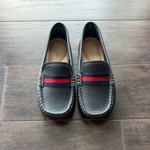 Elephantito Dark Navy Blue Leather Loafers with Red and Navy Accent